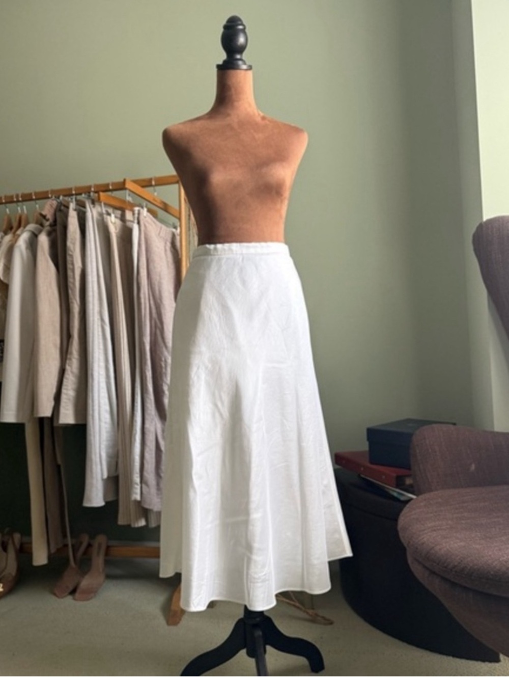 David's Bridal White A-Line Midi Skirt